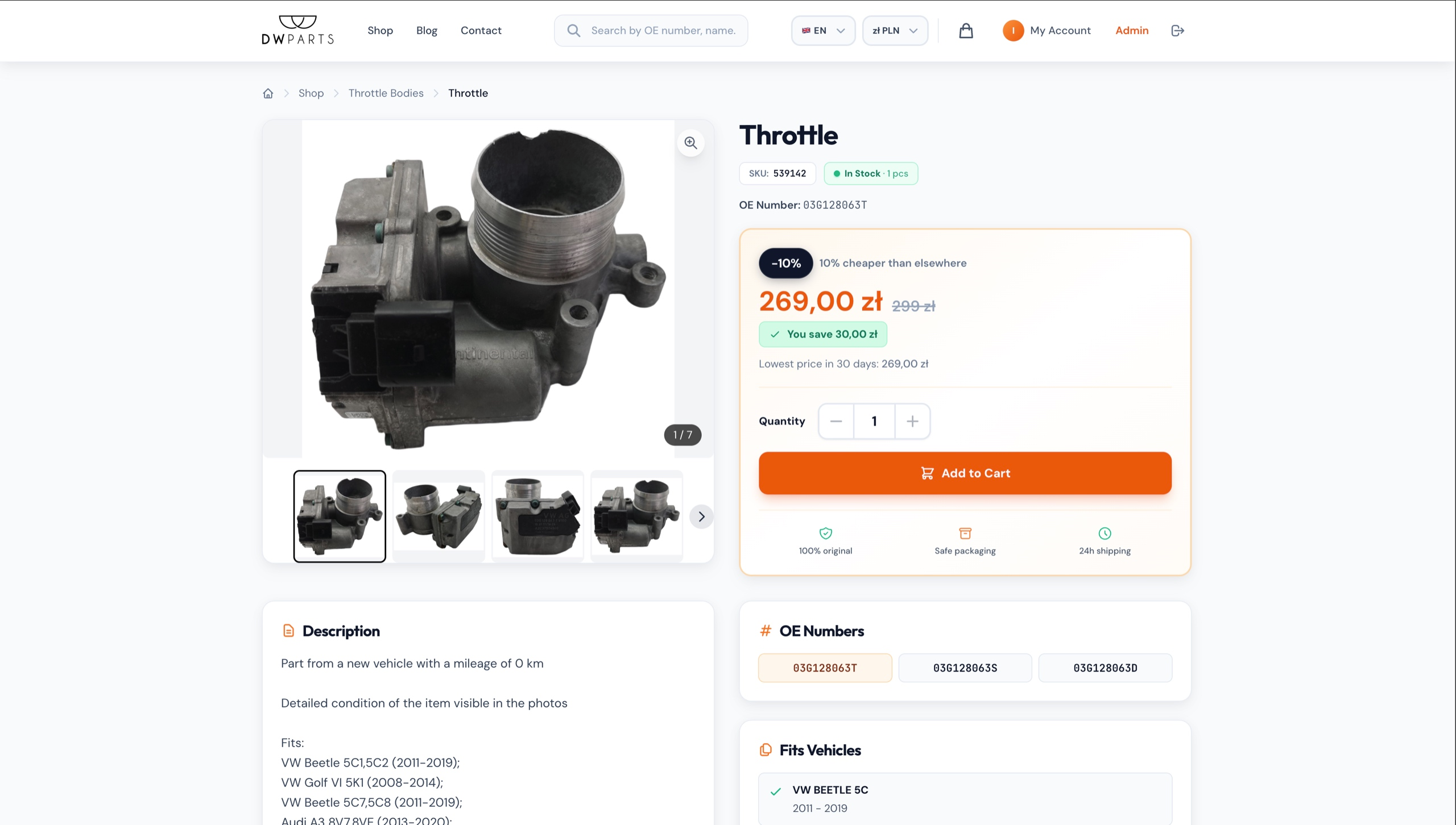 The product page with price history and an Omnibus-compliant price.