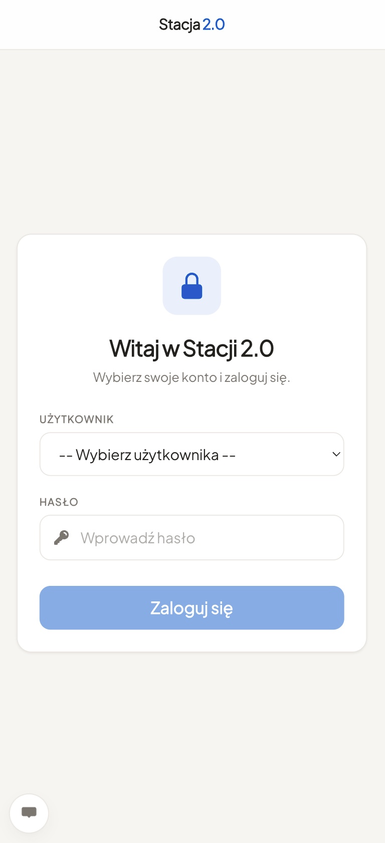 The login screen, one shared account for the whole Stacja ecosystem.